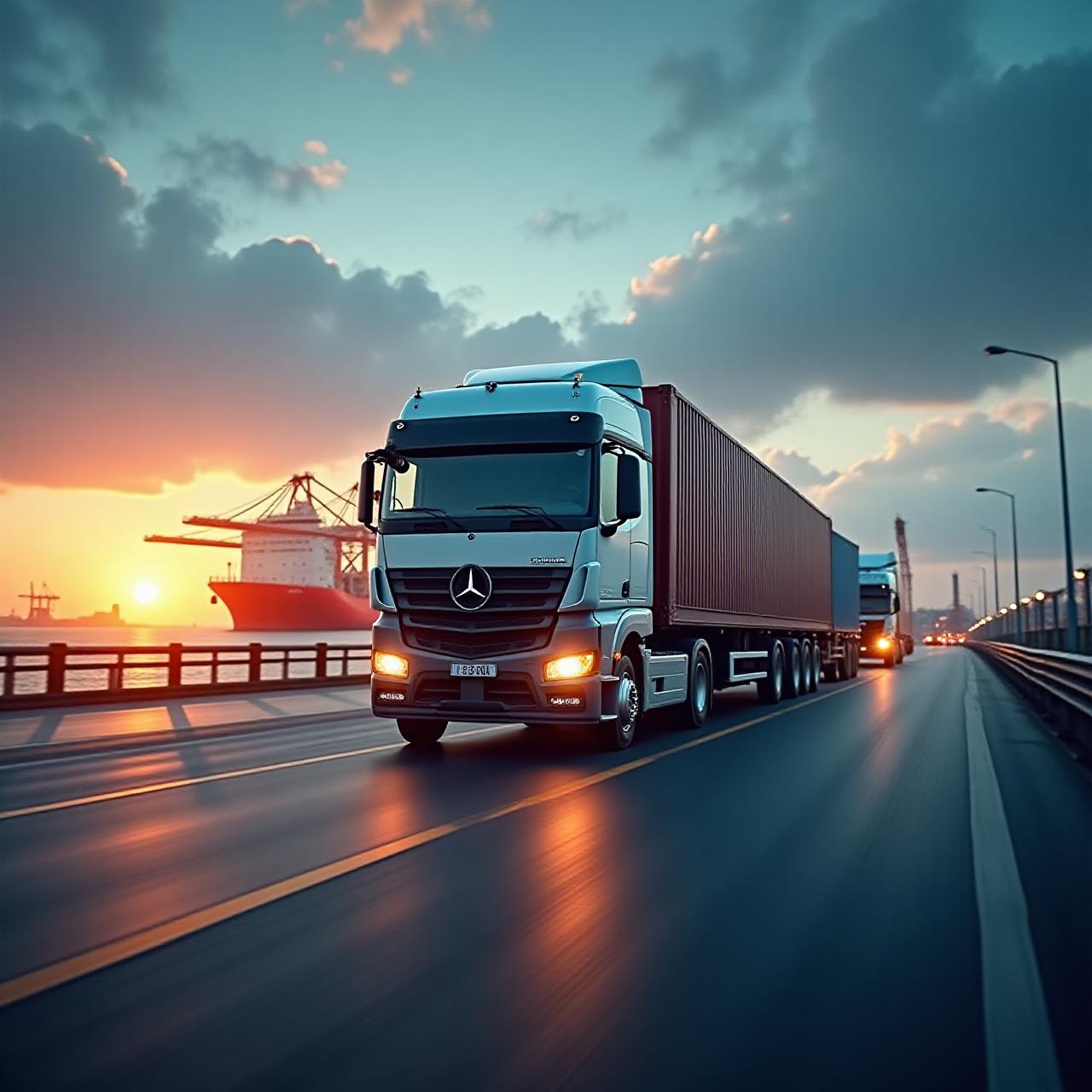 Freight forwarding logistics cargo ship and trucks