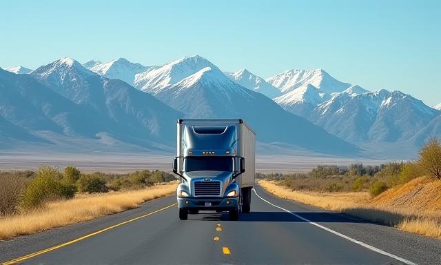 Logistics truck on a highway with Utah mountains